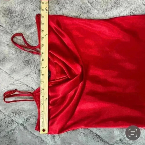 VTG 90s Bebe Red Satin Midi Slip Dress M Spaghetti Straps Cowl Neck Lingerie - Picture 8 of 13